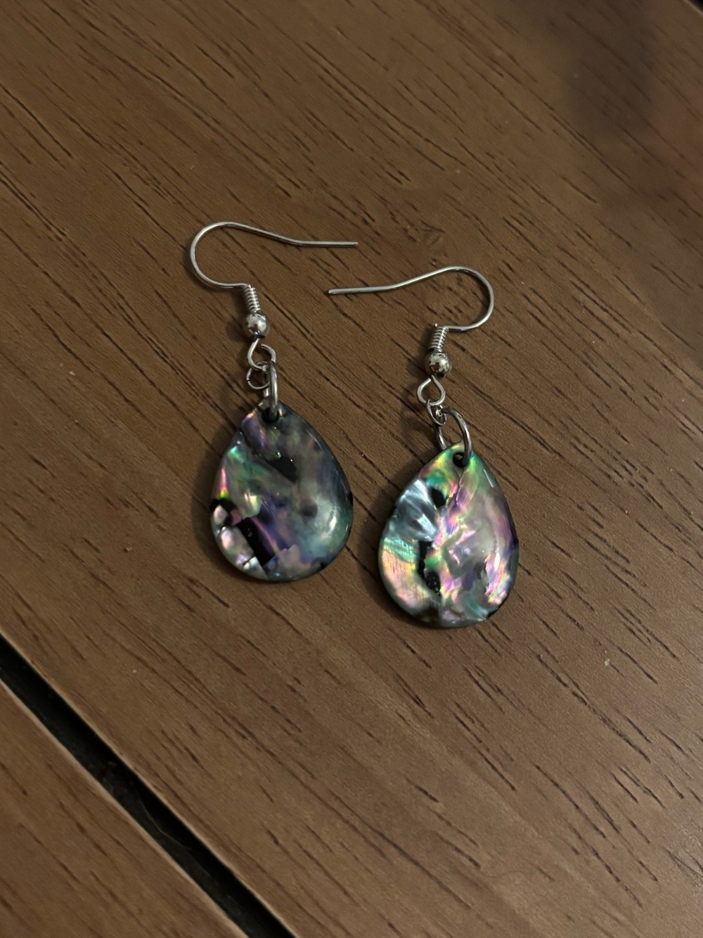 Iridescent Abalone Teardrop Dangle Earrings - Multicolor Shell